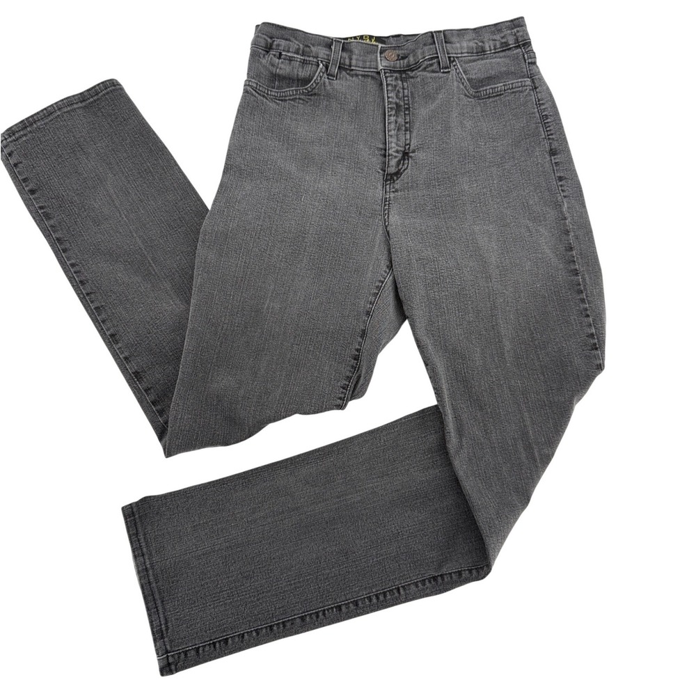 NYDJ Tummy‎ Tuck Jeans Womens 12 Gray Straight Leg High Rise Denim 331